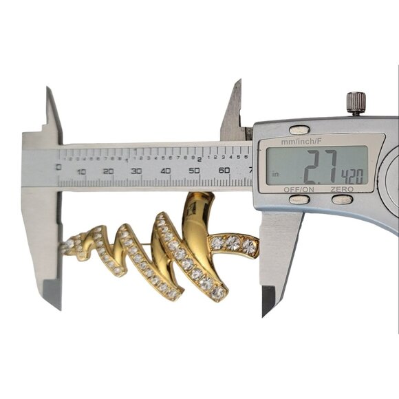 Monet Gold Tone Clear Rhinestone Zig Zag Christmas Tree Pin Brooch, Signed M1015 - Picture 5 of 6